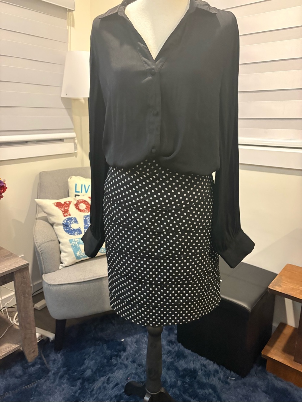 Chic Workwear Bundle: Naked Zebra Satin Blouse & Cleo Polka Dot Skirt